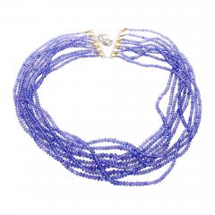 Multi Strand Blue Tanzanite Beads Round Cut Diamond Necklace in 18K White Gold - 3570378