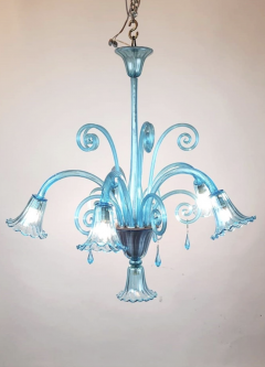 Murano Blue Glass Chandelier 5 Arms Of Light 1940s - 3612035