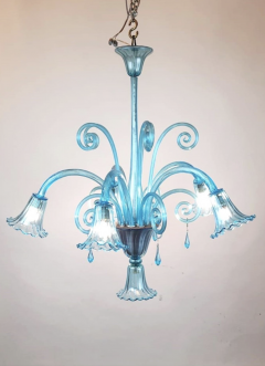 Murano Blue Glass Chandelier 5 Arms Of Light 1940s - 3612038