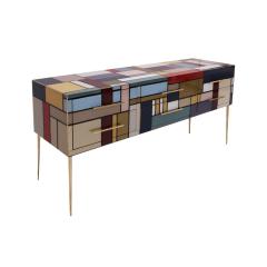 Murano Coloured Glass and Brass Sideboard Composed of 6 Drawers - 2989748