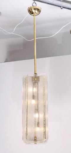 Murano Glass Pendant Chandelier in Clear Textured Glass and Brass Italy - 4617536