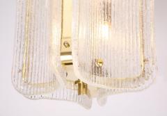 Murano Glass Pendant Chandelier in Clear Textured Glass and Brass Italy - 4617537
