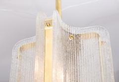 Murano Glass Pendant Chandelier in Clear Textured Glass and Brass Italy - 4617538