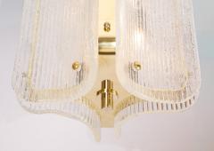 Murano Glass Pendant Chandelier in Clear Textured Glass and Brass Italy - 4617539
