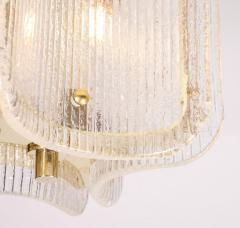 Murano Glass Pendant Chandelier in Clear Textured Glass and Brass Italy - 4617541