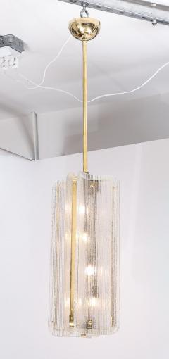 Murano Glass Pendant Chandelier in Clear Textured Glass and Brass Italy - 4617542