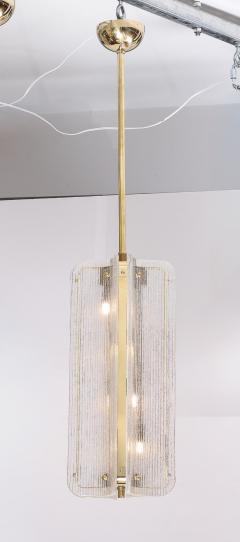 Murano Glass Pendant Chandelier in Clear Textured Glass and Brass Italy - 4617543