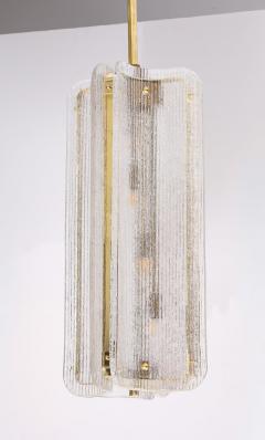 Murano Glass Pendant Chandelier in Clear Textured Glass and Brass Italy - 4617544