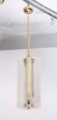Murano Glass Pendant Chandelier in Clear Textured Glass and Brass Italy - 4617545