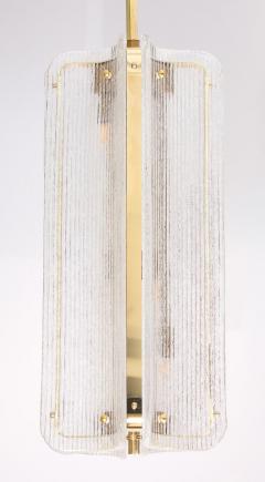 Murano Glass Pendant Chandelier in Clear Textured Glass and Brass Italy - 4617546