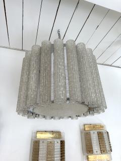 Murano Glass Tube and Metal Chrome Chandelier Italy 1970s - 3480032