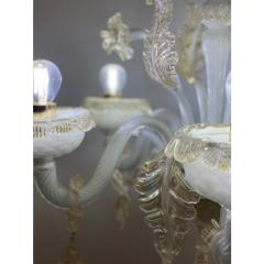 Murano Glass White and Gold Table Lamp With Flowers and Leaves - 4460622