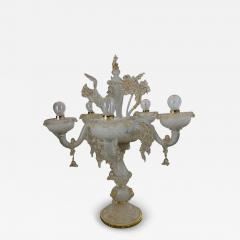 Murano Glass White and Gold Table Lamp With Flowers and Leaves - 4460867