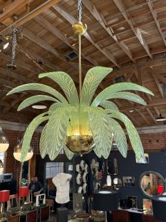 Murano Glass and Brass Chandelier in Green Glass Palm Leaves - 3972665