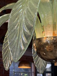 Murano Glass and Brass Chandelier in Green Glass Palm Leaves - 3972667