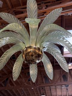 Murano Glass and Brass Chandelier in Green Glass Palm Leaves - 3972670