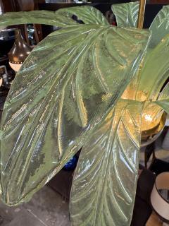 Murano Glass and Brass Chandelier in Green Glass Palm Leaves - 3972671