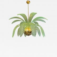 Murano Glass and Brass Chandelier in Green Glass Palm Leaves - 3973411