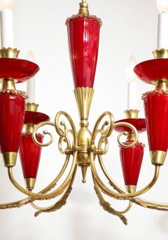 Murano Hand Blown Italian Brass and Glass Chandelier Italy circa 1950 - 3090014