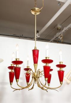 Murano Hand Blown Italian Brass and Glass Chandelier Italy circa 1950 - 3090017