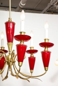 Murano Hand Blown Italian Brass and Glass Chandelier Italy circa 1950 - 3090019