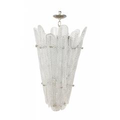 Murano Italian Mid Century Glass and Silver Metal Pendant Chandelier - 4646547