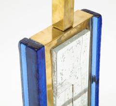 Murano Pair of Colored Glass Block and Brass Lamps - 2250433