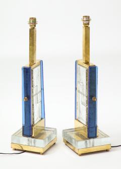 Murano Pair of Colored Glass Block and Brass Lamps - 2250434
