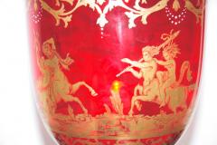 Murano Red Glass Oversized Goblet with Gold Leaf Decorative Scene - 500497