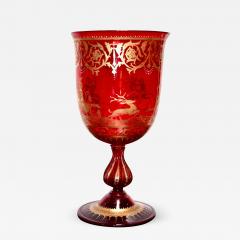 Murano Red Glass Oversized Goblet with Gold Leaf Decorative Scene - 502189