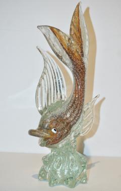 Murano Sommerso Amber and Silver Flecks Art Glass Fish Sculpture - 1123423