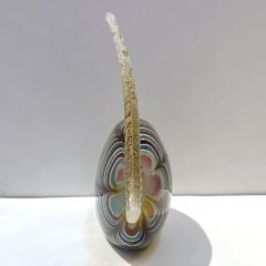 Murano Vintage Amber Silver Brown Turquoise Blue Art Glass Fish Sculpture - 3431519