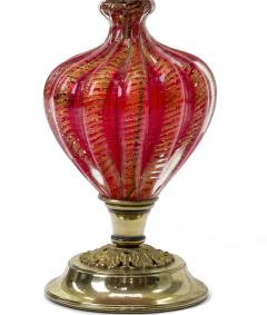 Murano deep ruby and gold flake glass spectacular pair of lamp - 872855