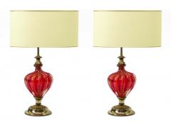 Murano deep ruby and gold flake glass spectacular pair of lamp - 872859