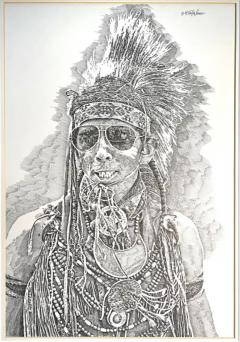 Murray Herbert Tinkelman Native American Indian Portrait in Pen and Ink - 3515845