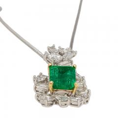 Muzo Vivid Green Colombian Emerald Pendant Necklace with Diamonds in 18K Gold - 3509996