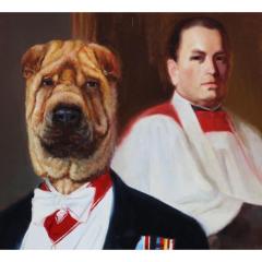 N Henry Bingham Original N Henry Bingham Oil Painting of a Dog Headed Officer - 4299265