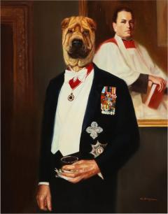 N Henry Bingham Original N Henry Bingham Oil Painting of a Dog Headed Officer - 4306008