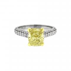 NATURAL YELLOW CUSHION CUT DIAMOND SOLITAIRE RING - 3711835