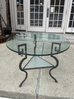 NEO CLASSICAL MODERNIST BLACK GILT IRON SIDE TABLES CARVED GREEK KEY GLASS - 4271801