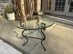 NEO CLASSICAL MODERNIST BLACK GILT IRON SIDE TABLES CARVED GREEK KEY GLASS - 4271804