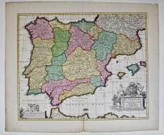 NICOLAES VISSCHER 18th Century Hand Colored Map of Spain and Portugal by Visscher - 2777228