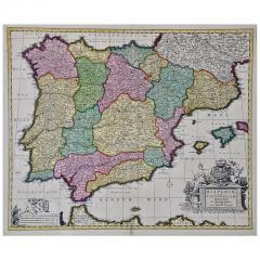 NICOLAES VISSCHER 18th Century Hand Colored Map of Spain and Portugal by Visscher - 2777240
