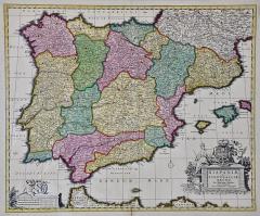 NICOLAES VISSCHER 18th Century Hand Colored Map of Spain and Portugal by Visscher - 2778641