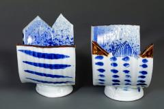 Nakashima Katsunori Pair of Japanese Blue and White Abstract Form Dishes by Nakashima Katsunori - 3812515