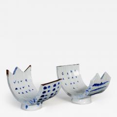 Nakashima Katsunori Pair of Japanese Blue and White Abstract Form Dishes by Nakashima Katsunori - 3817605