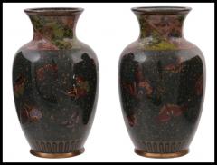 Namikawa Yasuyuki A Pair of Meiji Japanese Cloisonne Enamel Goldstone Butterfly Vases - 3903648