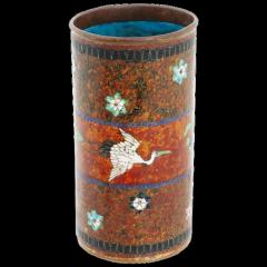 Namikawa Yasuyuki Antique Early Meiji Japanese Cloisonne Brush Pot with Crane - 3903456