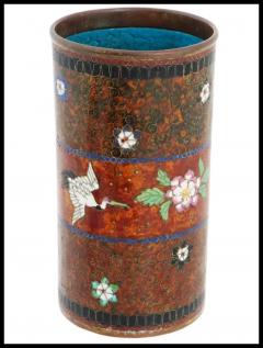 Namikawa Yasuyuki Antique Early Meiji Japanese Cloisonne Brush Pot with Crane - 3903468