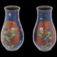 Namikawa Yasuyuki Antique Pair of Early Meiji Japanese Cloisonne Vases in the Style of Namikawa - 3903473